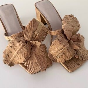 Cecelia New York Tan Cork Mules with Floral Detail